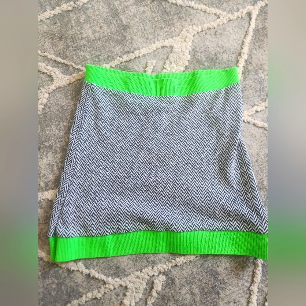Zara Green and Black Knit High Waisted Patterned Women's Jacquard Skirt